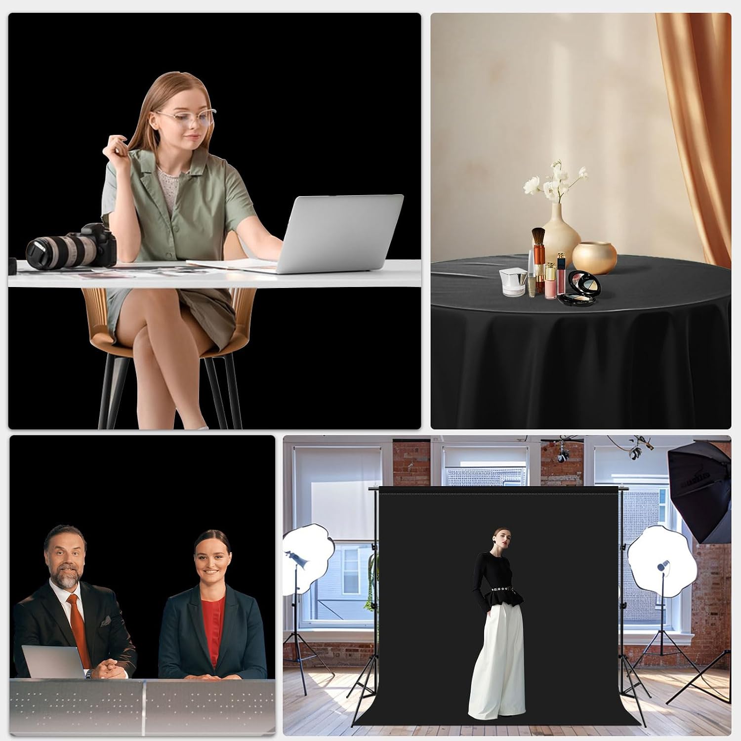 Detalle de Schwarz Fotohintergrund 200 x 200 cm, faltbar – Waschbar aus Polyester