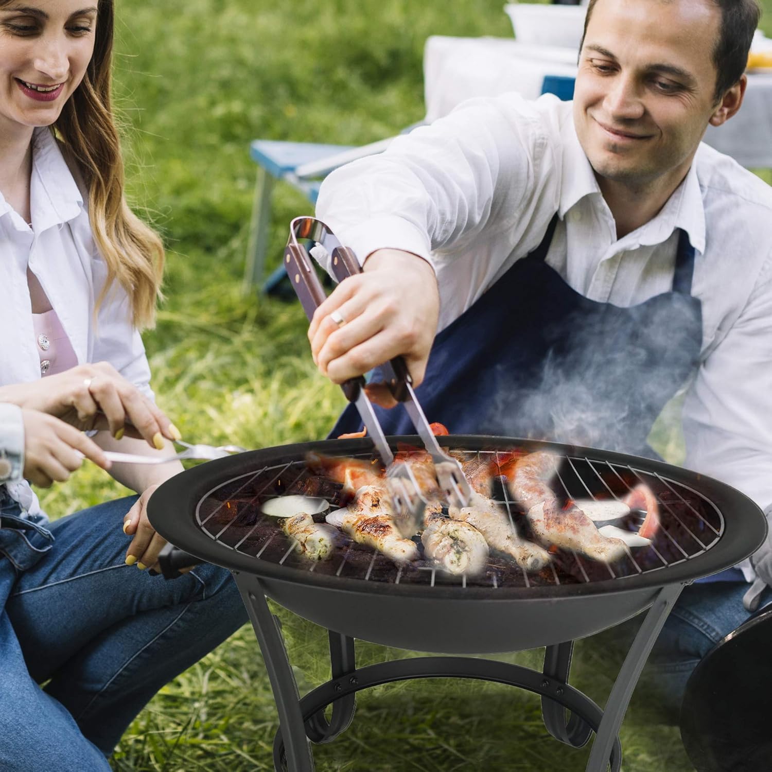 Thumbnail 5 de Fire Beauty Fire Pit BBQ Grill Pit Bowl with Mesh Spark Screen Cover and Poker