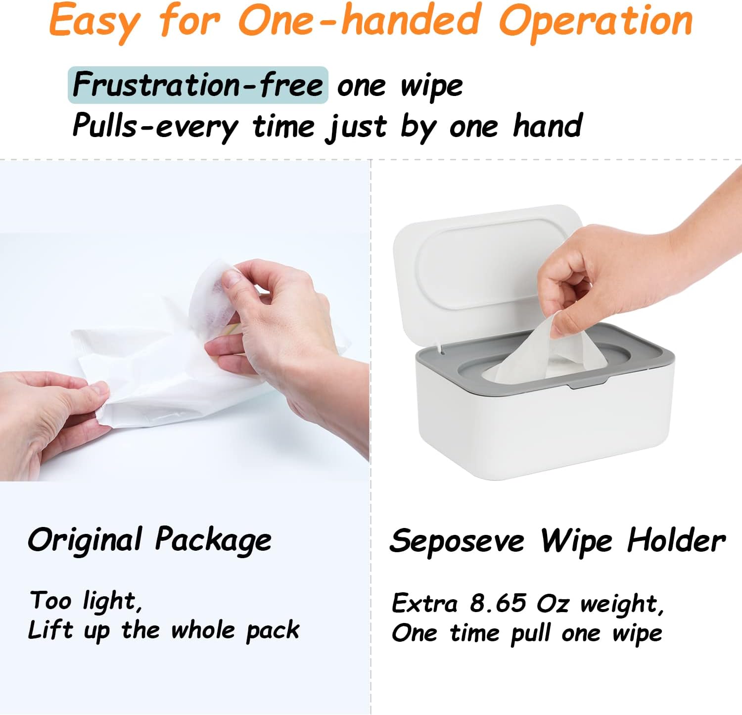 Detalle 2 de Seposeve Refillable Wipe Dispenser, One-Handed Grey 🧻