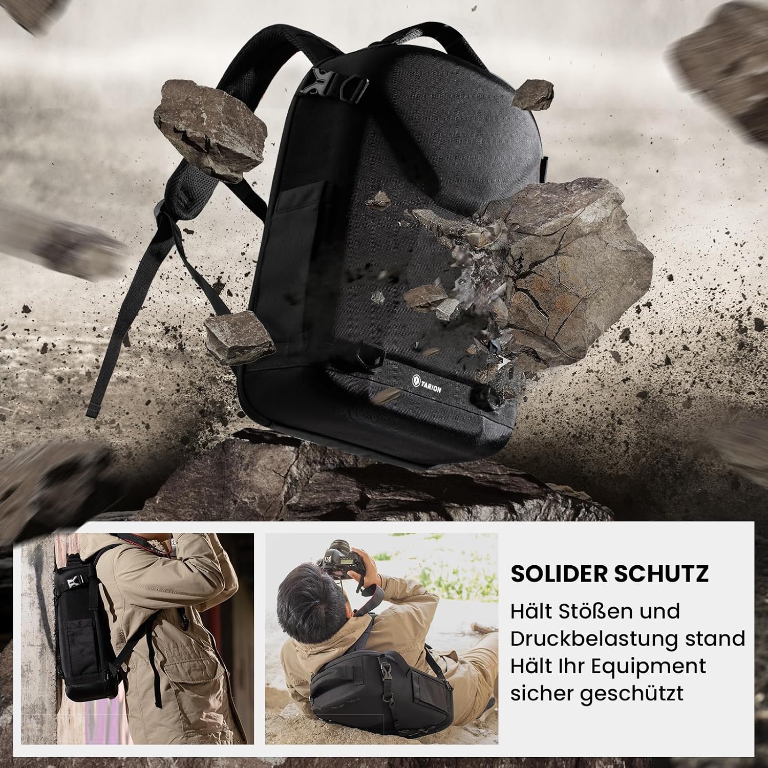 Detalle de TARION Kamerarucksack TR-H – Hartschale, stoßfest und wasserdicht mit 14,5 Zoll Laptopfach