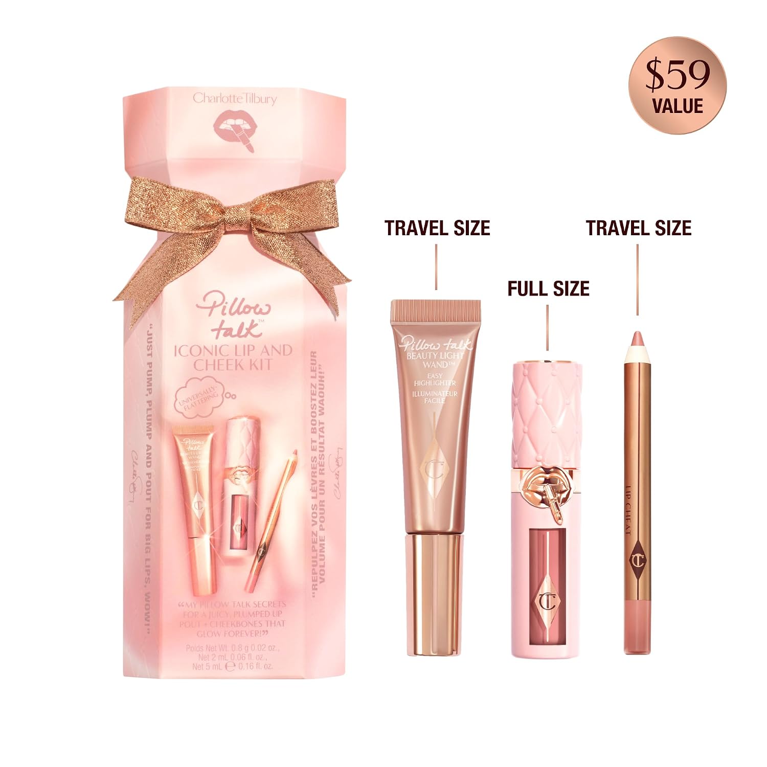 Detalle 2 de Charlotte Tilbury Pillow Talk Iconic Lip and Cheek Kit with Lip Plumper and Glow Wand
