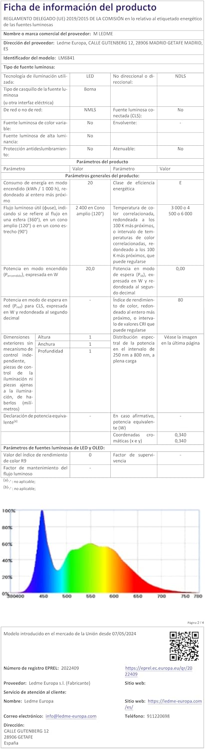 Thumbnail 6 de M Ledme Napoli Plus Faretto Proiettore LED 20W IP65 – Luce Dimmerabile da 3000K a 6000K