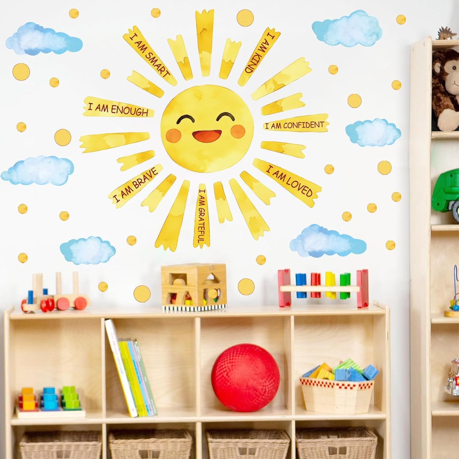 Detalle de ANHUIB Inspirational Quote Sun Wall Decal – 98 x 30 cm, Cloud, Polka Dots and Motivational Quotes for Kids' Rooms