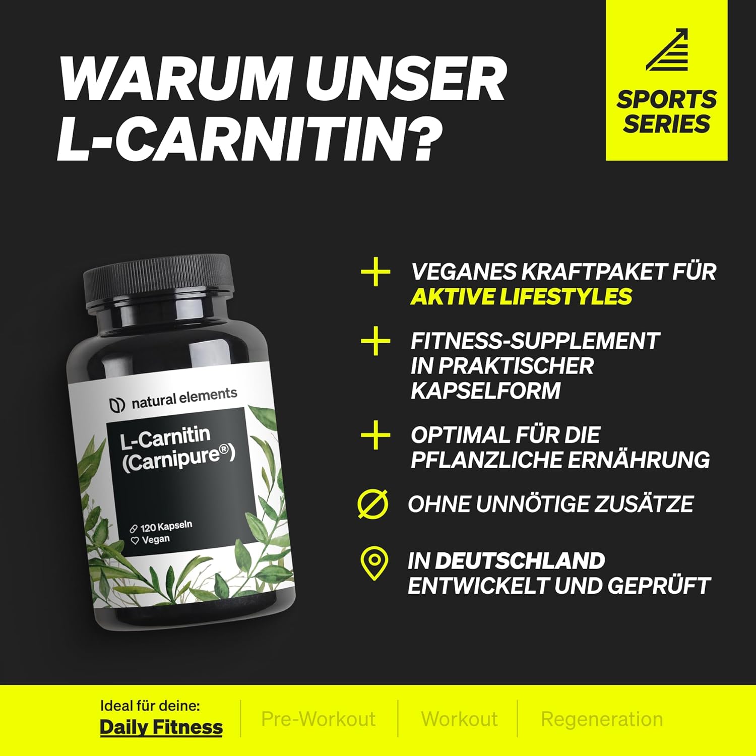 Detalle de natural elements L‑Carnitin 2000 Kapseln, hochdosiert