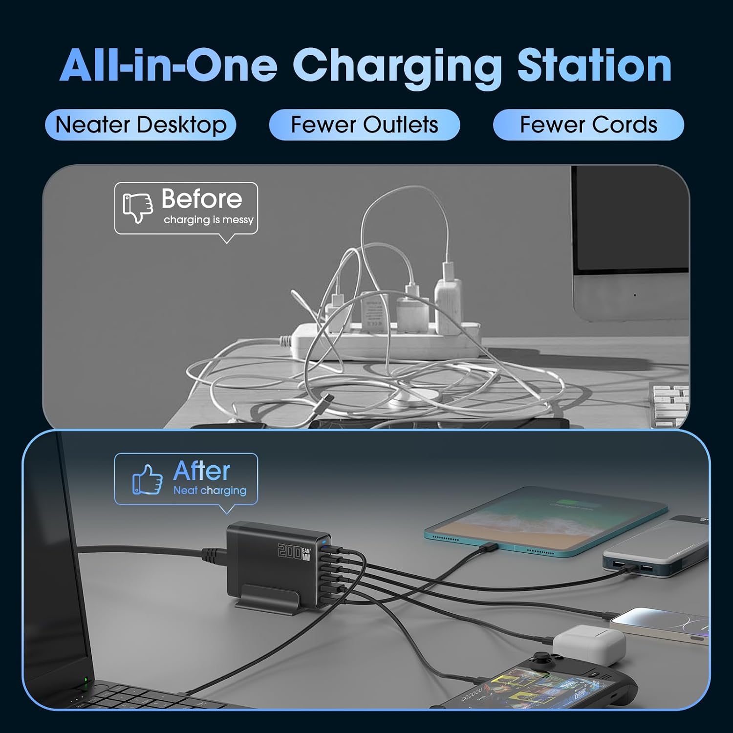 Thumbnail 6 de 200W 6‑Port USB Charging Station with 100W PD charger 🔌