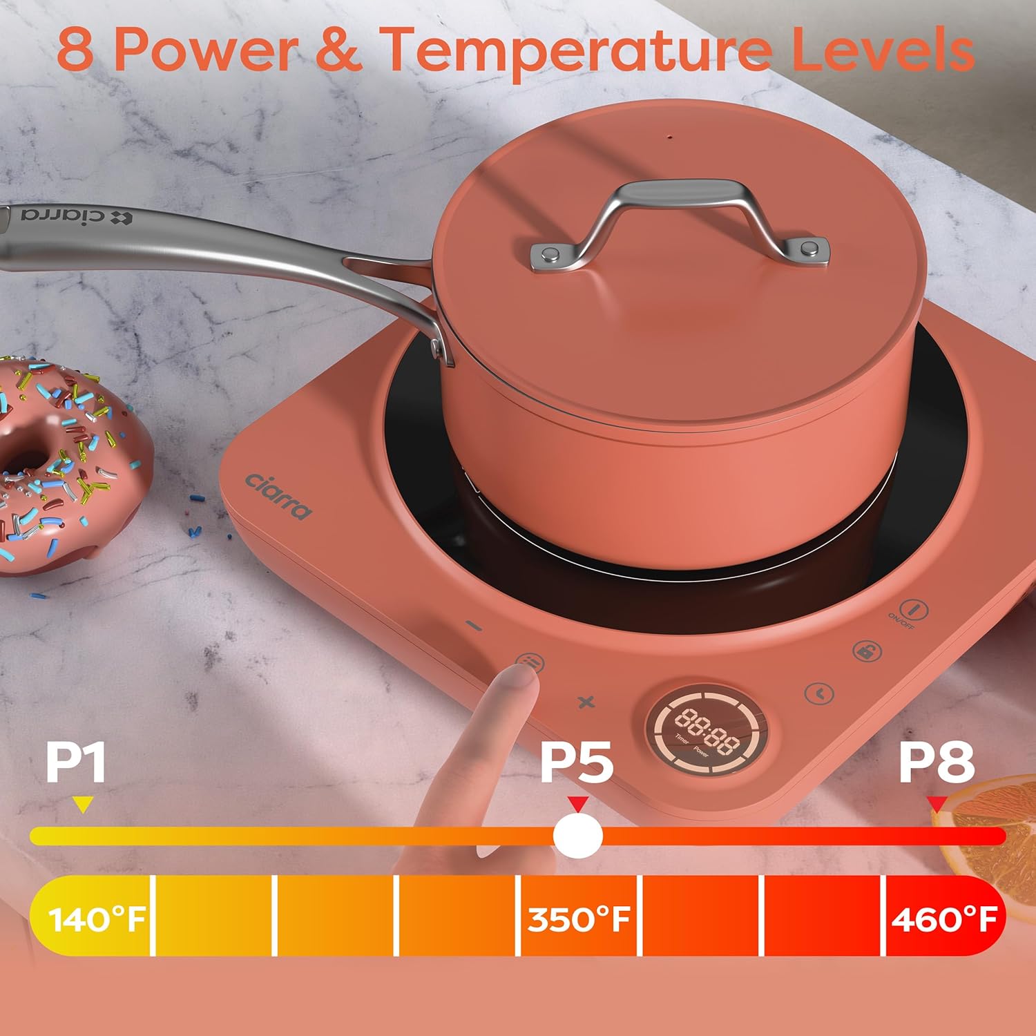 Detalle 2 de CIARRA CATIH1A-O orange induction cooktop ⏲