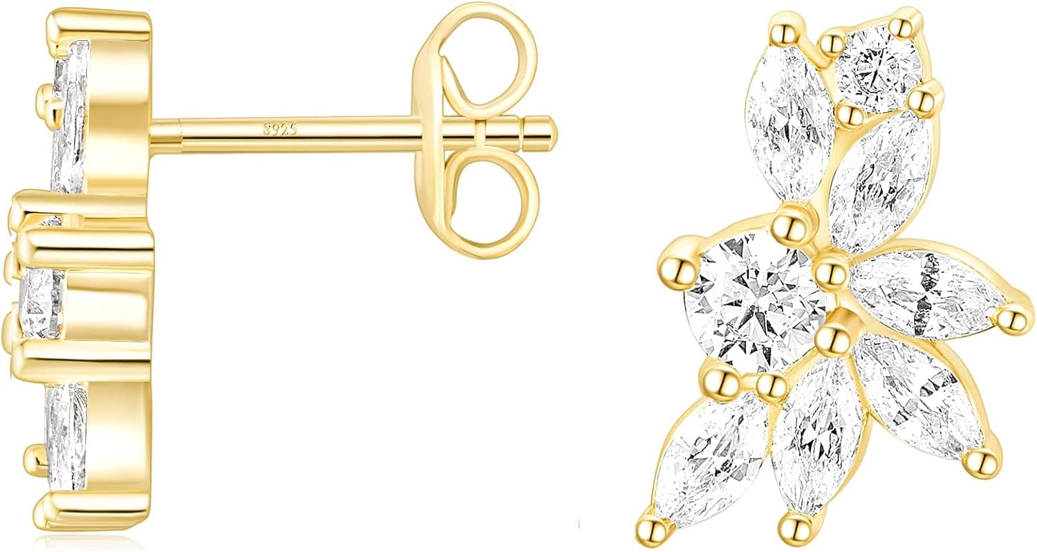 Thumbnail 1 de Titaniumcentral Damen Cluster Ohrringe – Marquise & Rund Zirkonia, hypoallergen, Gold/Silber