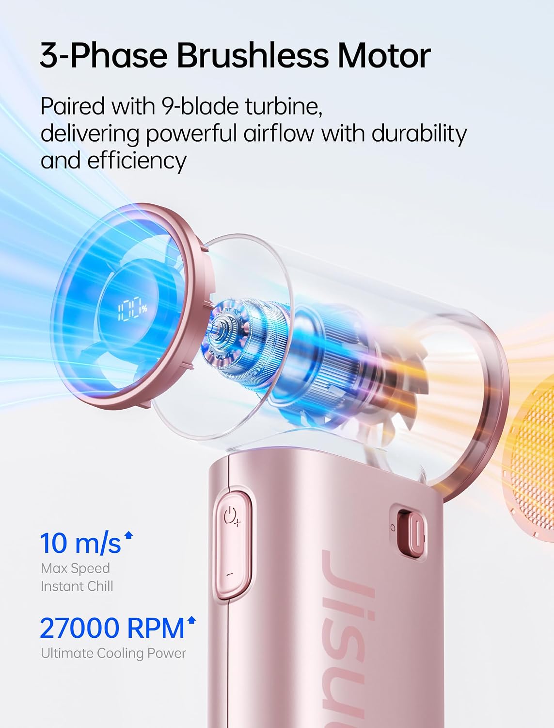 Detalle de JISULIFE Mini Handheld Fan 9S - Sleek Chrome