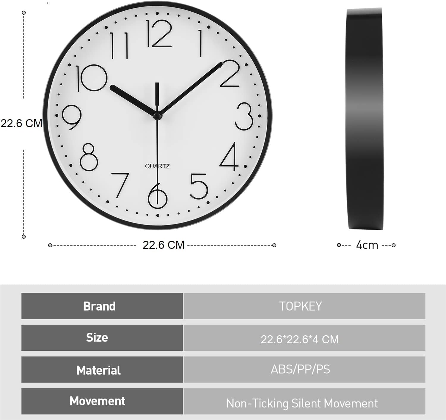Thumbnail 4 de Topkey 9" Silent Wall Clock 9 in