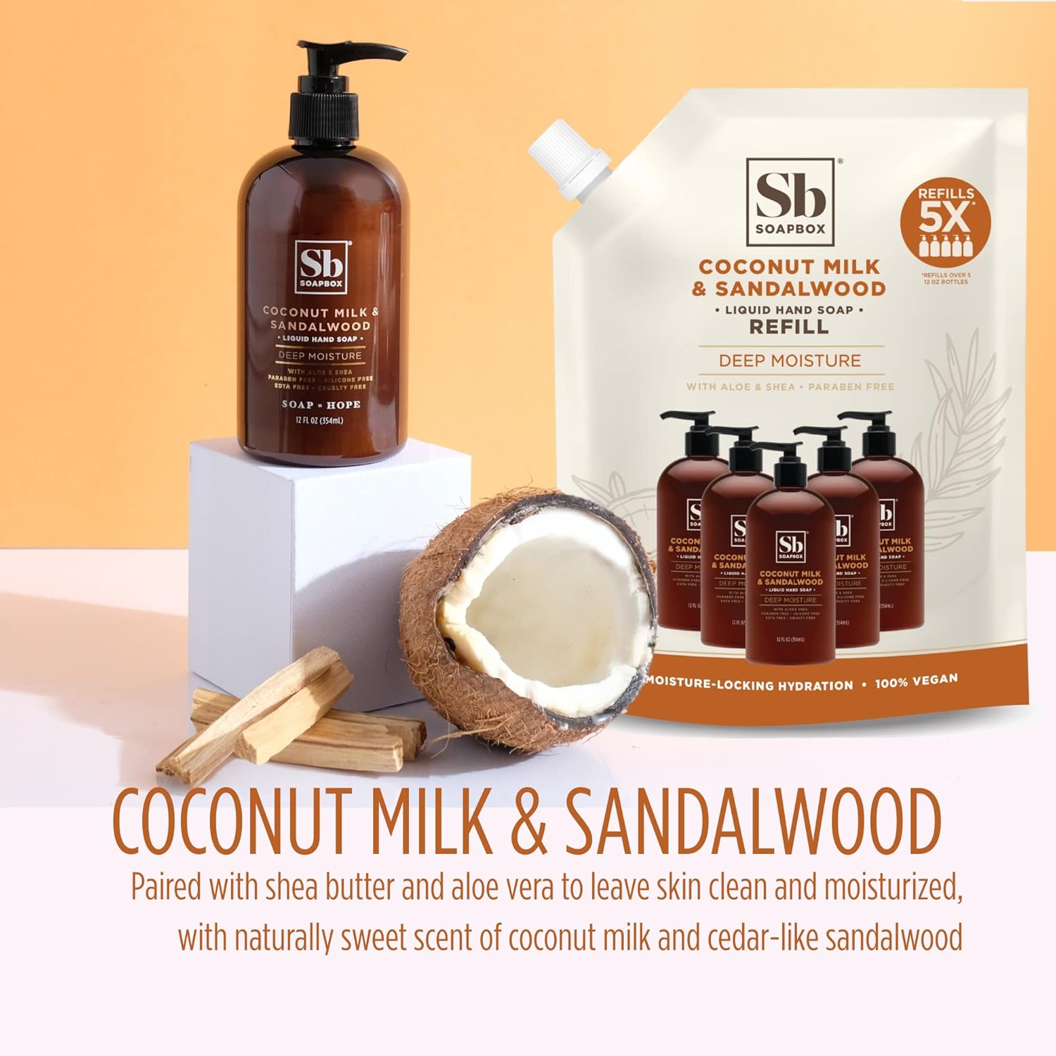 Detalle de Soapbox Liquid Hand Soap Refill (Coconut Milk & Sandalwood) — 64oz Half Gallon Pump Refill