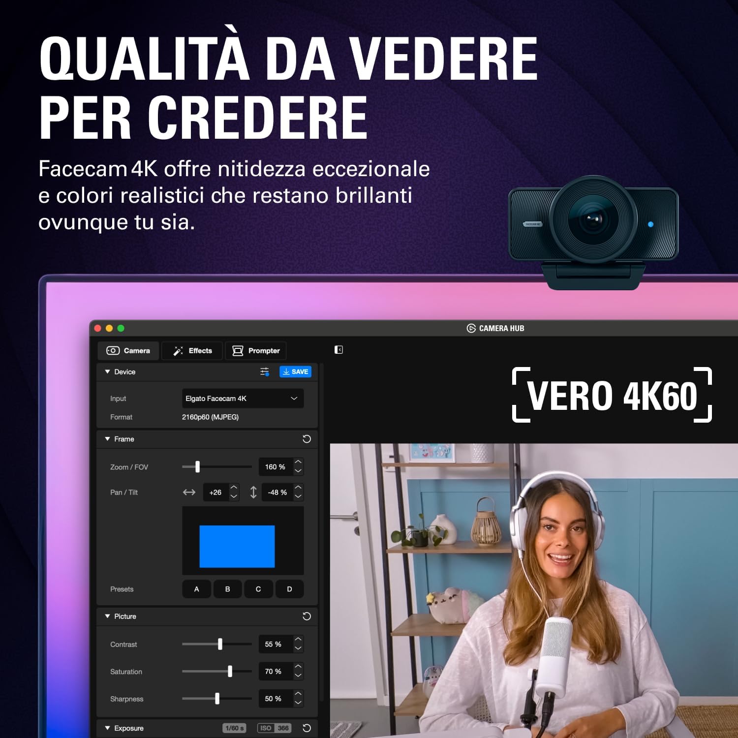Thumbnail 1 de Elgato Facecam 4K 60 FPS webcam studio