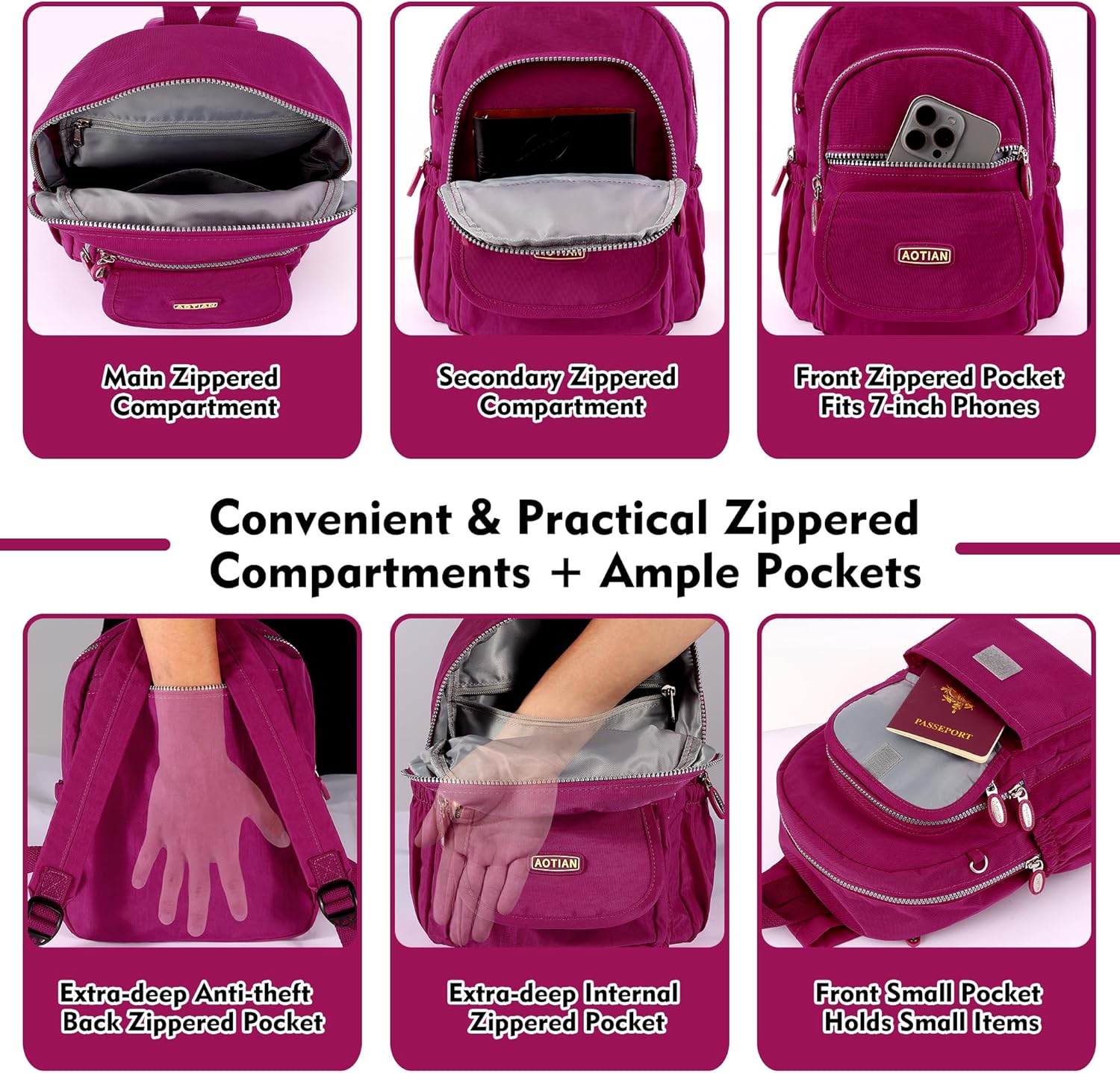 Thumbnail 3 de AOTIAN Mini-Rucksack für Mädchen und Damen mit 7 Litern – leichter Daypack in Nylon/Polyester
