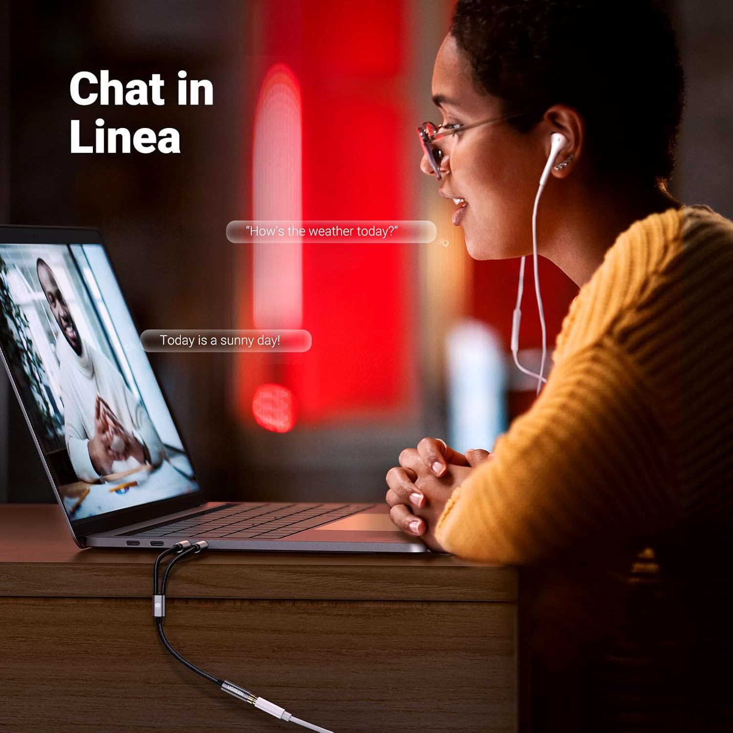 Thumbnail 2 de UGREEN Cavo audio sdoppiatore 3,5 mm 2 in 1 con microfono (Jack maschio a femmina) in alluminio placcato oro 24K, 20 cm