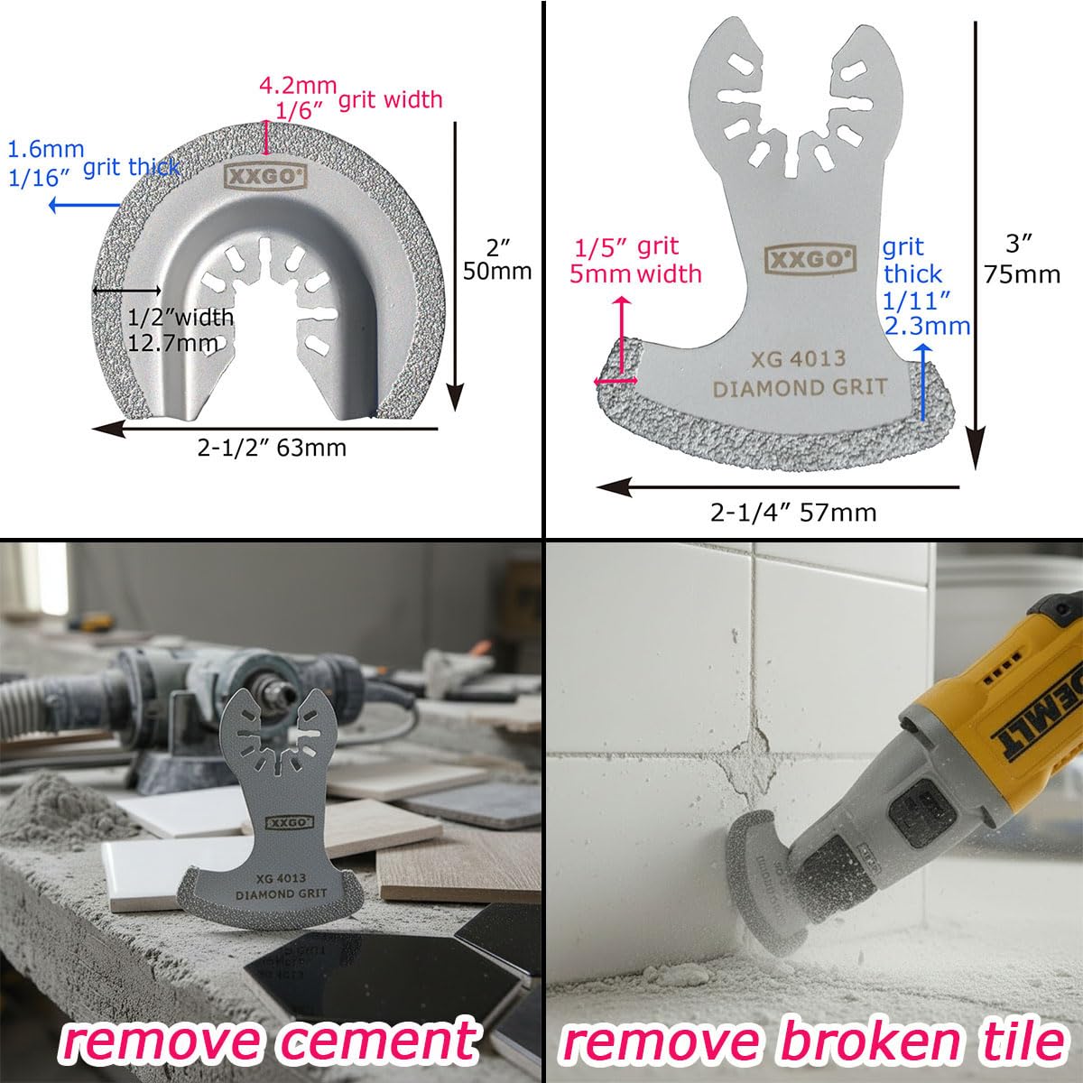 Detalle de XXGO XG4002DU grout removal blades 4pc