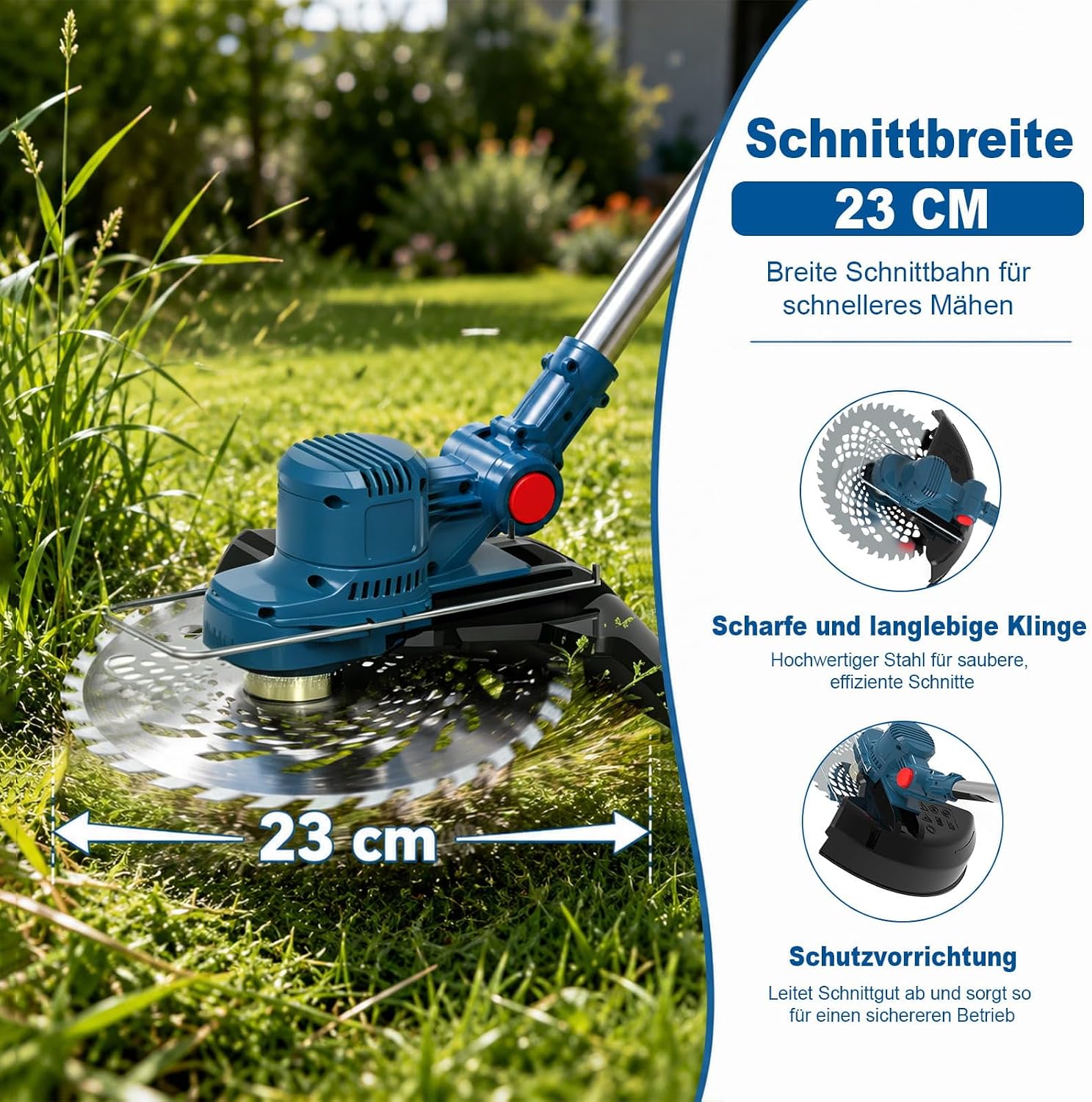 Detalle 2 de Fiutazge Akku-Rasentrimmer für Makita-Akkus (Blue) mit 5 Klingentypen & Tap&Go (ohne Akku)