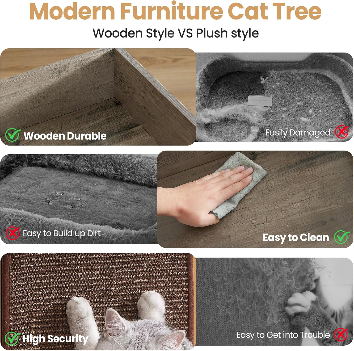 Detalle de Wooden Cat Tree, 33.8in