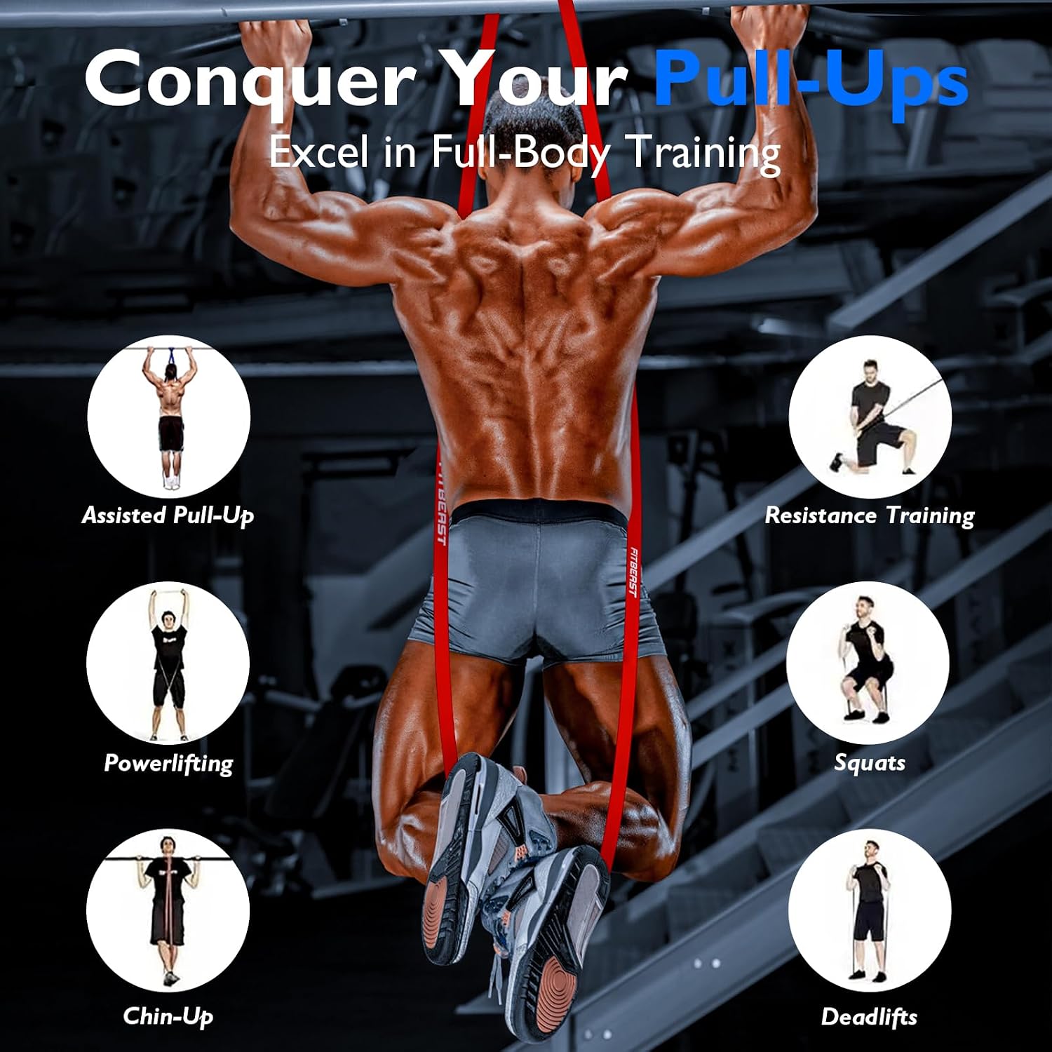 Detalle 2 de FitBeast Resistance Bands Set: 5 Levels for Home Workouts, Pull-Ups and Strength Training