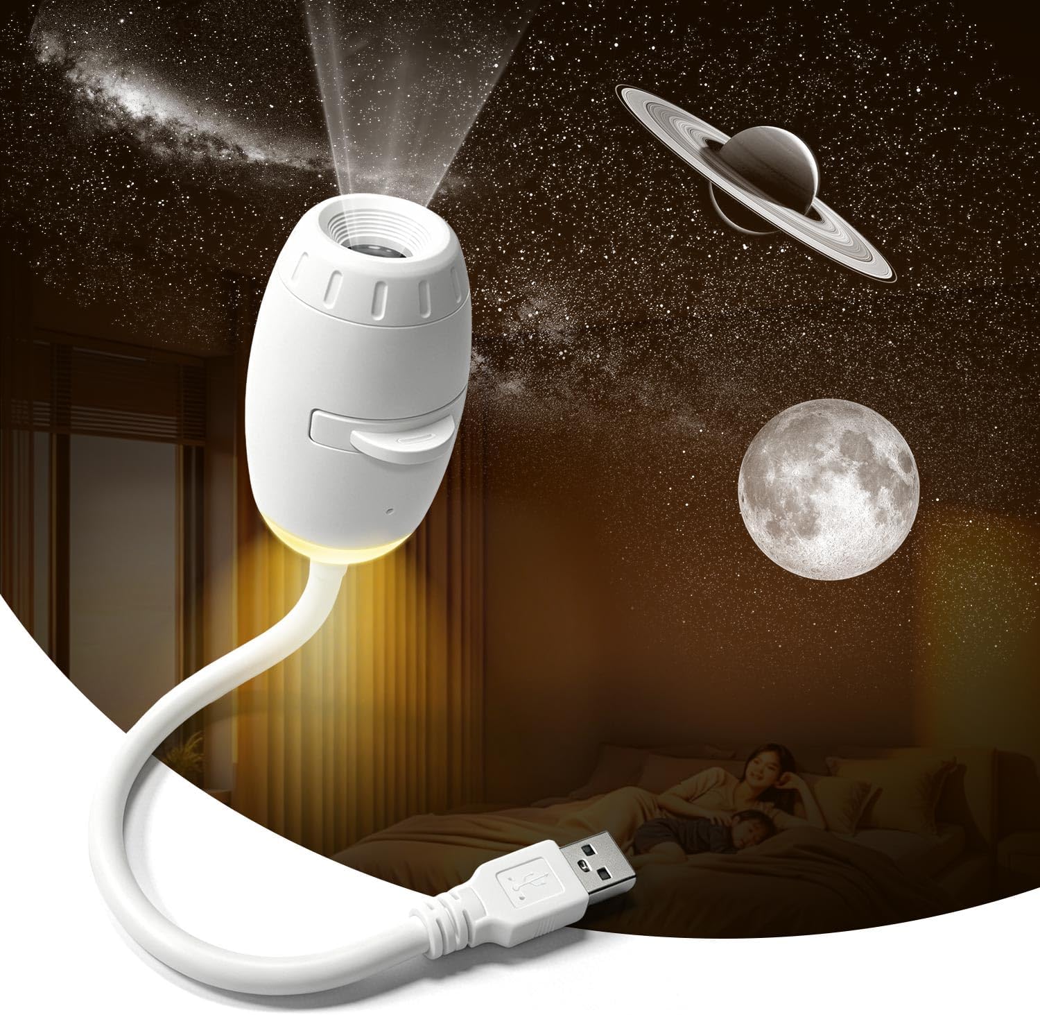 Detalle de Eroshoo XC1483 sterrenhemelprojector met 3 dia’s, USB en 360° instelbaar