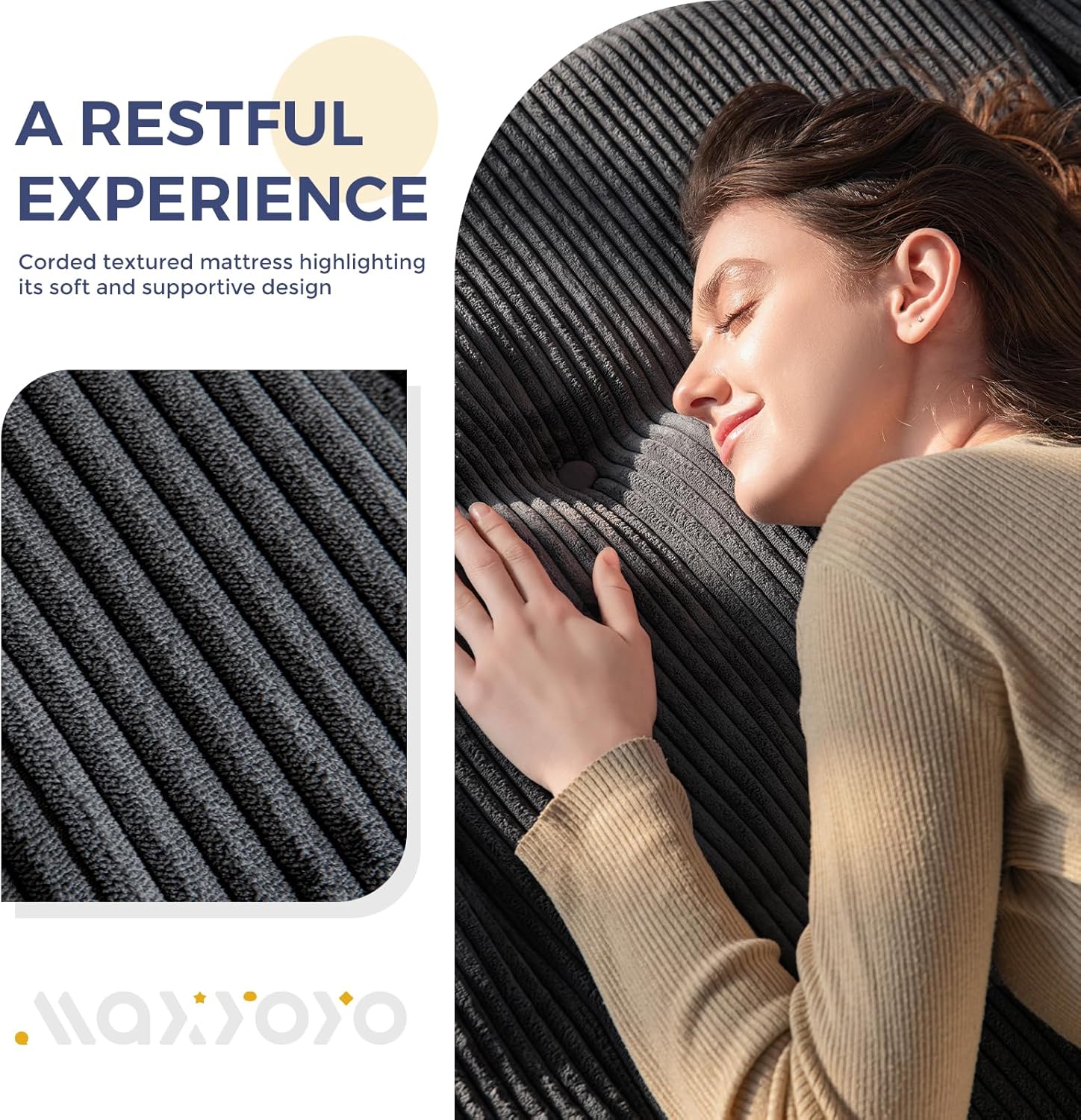 Detalle de MAXYOYO Folding Mattress: Comfy Corduroy Tri-Fold King Bed for Guests