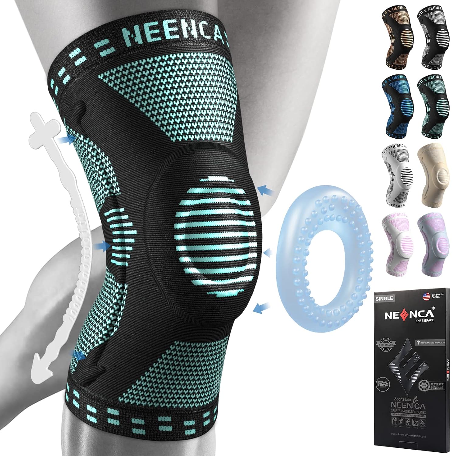 Detalle de NEENCA Genouillère professionnelle avec coussinets en gel rotulien et stabilisateurs latéraux HX051-1 (XL, 4 Bleu 2)