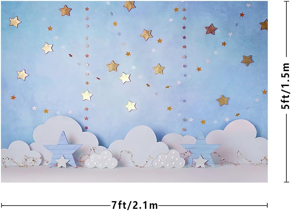 Thumbnail 2 de MEHOFOND 7x5ft Blue Boy Birthday Photography Backdrop (Twinkle Stars & Cloud) for Cake Smash, Baby Showers