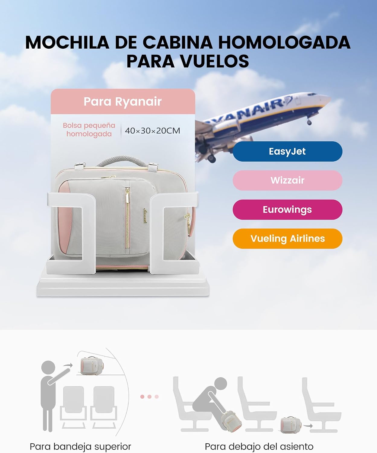 Thumbnail 4 de LOVEVOOK Mochila Viaje Cabina 40x30x20