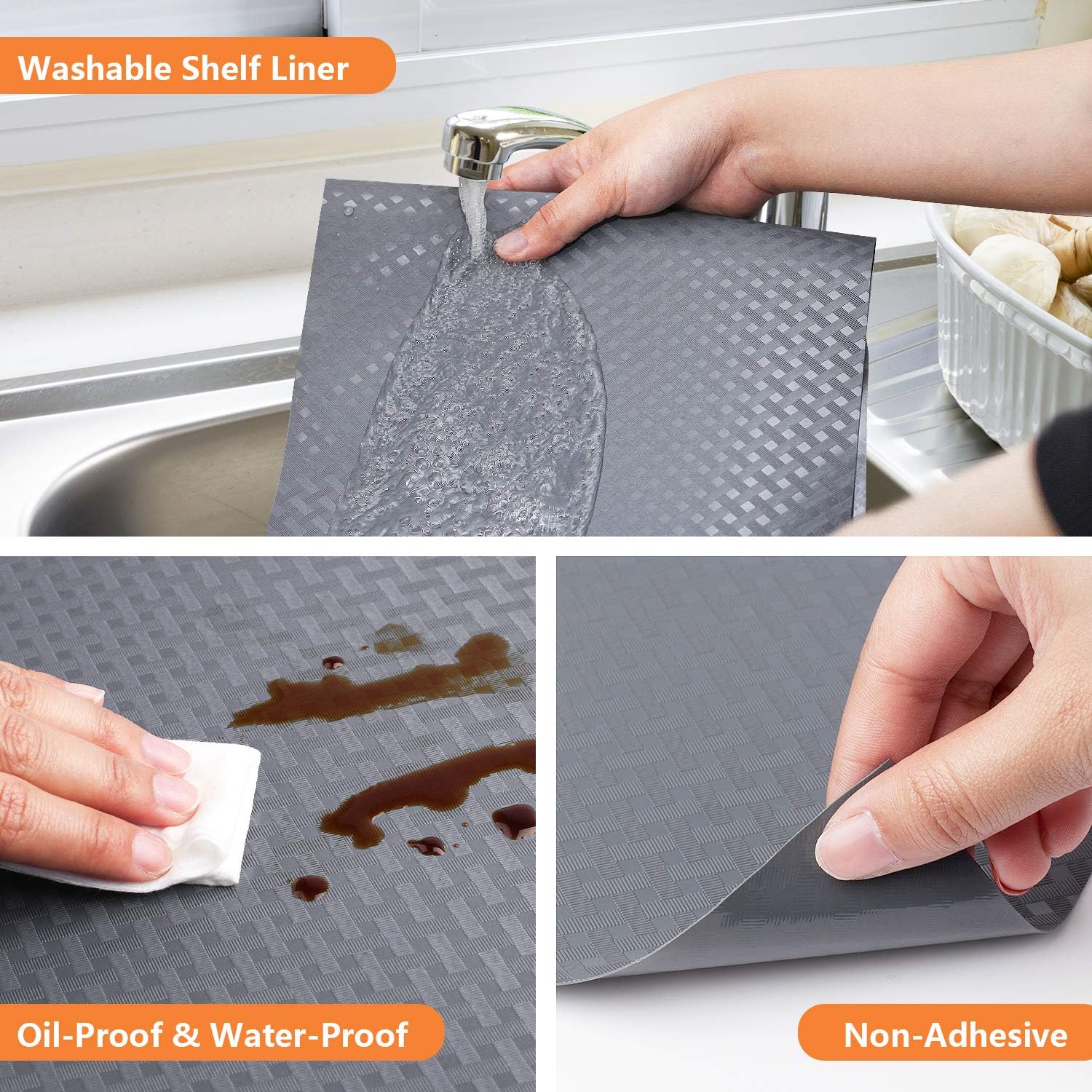 Thumbnail 4 de Shelf Liners for Kitchen Cabinets and Refrigerator – Waterproof EVA, Non-Slip, 17.5 x 393.7 inches (Gray)