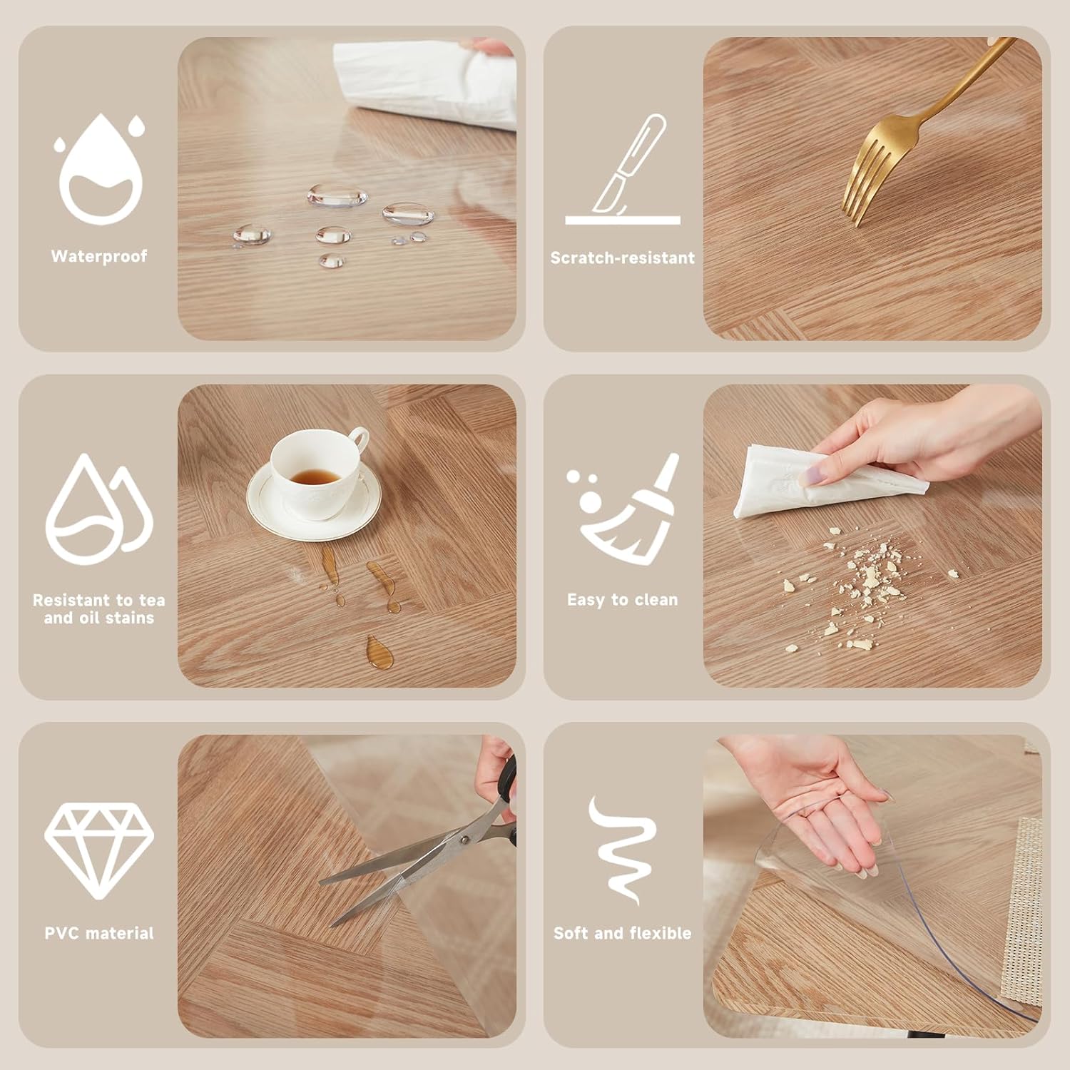 Detalle de VITA FELICE PVC Table Protector: Heavy-Duty Clear 100x180 cm