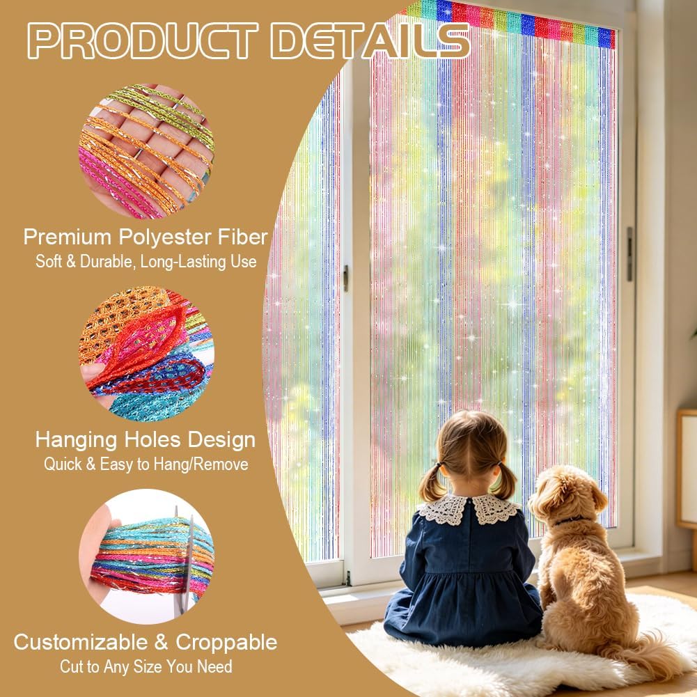 Detalle de OFFCUP Door Curtain, 100 x 200 cm, Colourful Polyester String Curtain