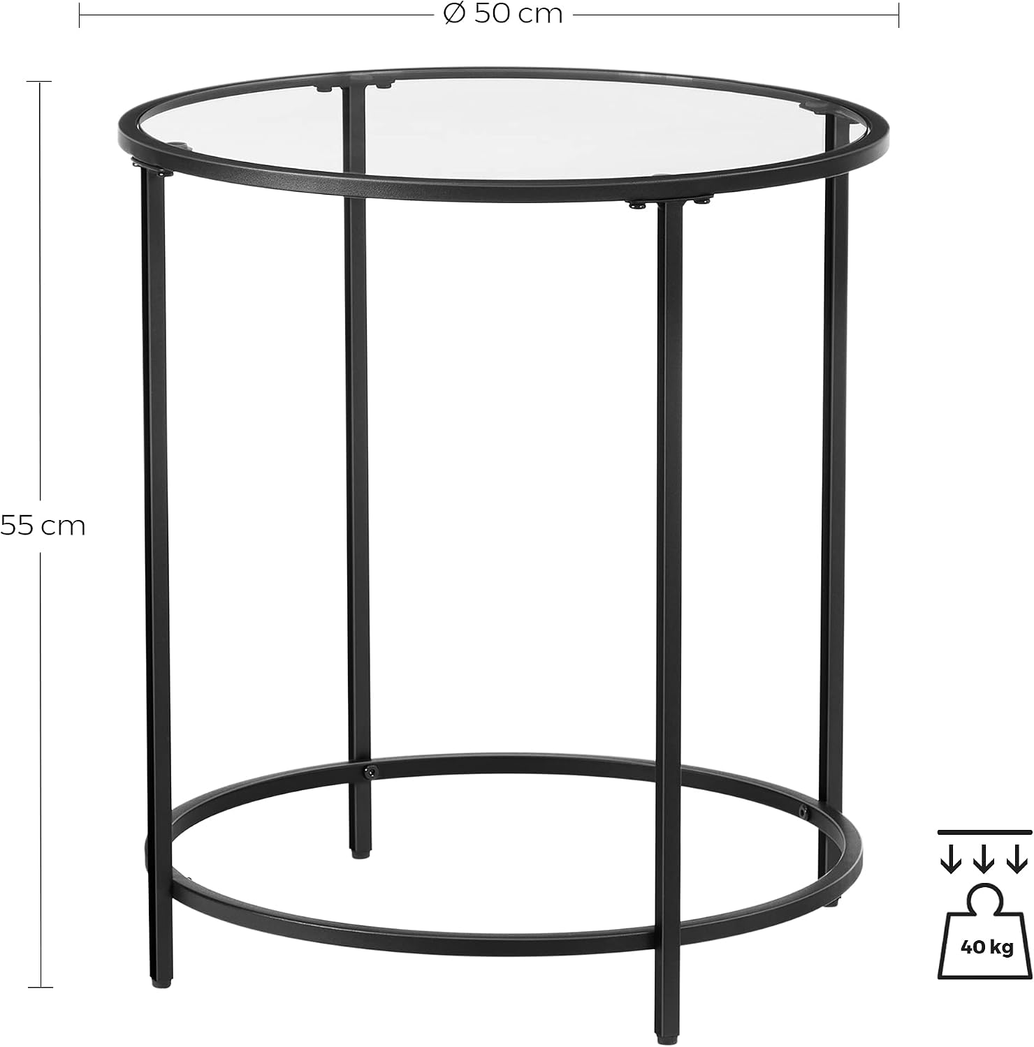 Detalle de VASAGLE BARIS LGT020B01 Round Side Table, Tempered Glass and Steel Frame