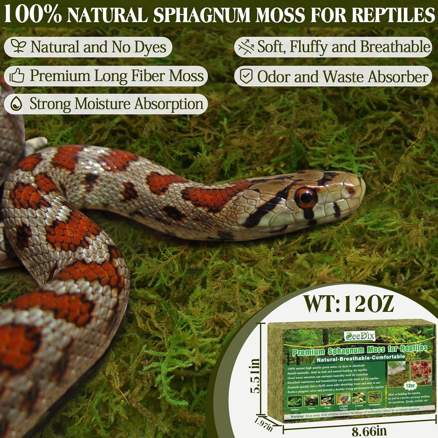 Thumbnail 1 de ZeeDix Terrarienmoos 340 g Natur für Reptilien