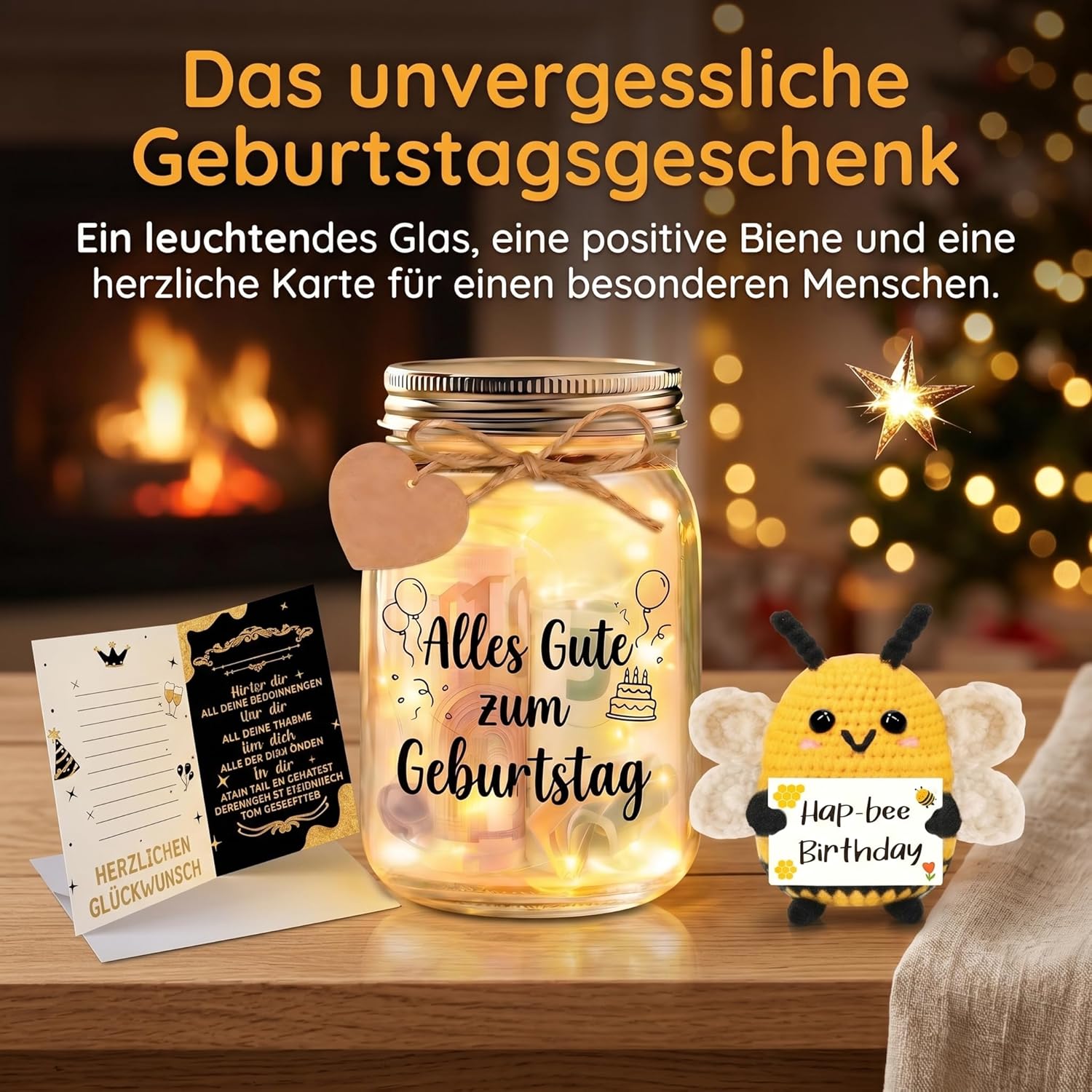 Thumbnail 6 de Johiux Geburtstag Geschenkset – Happy Birthday LED-Flaschenlicht mit Biene und Karte