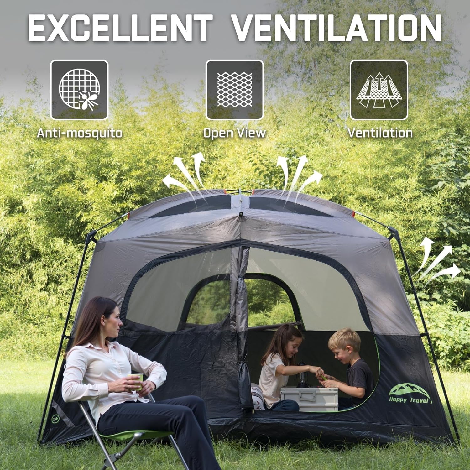 Detalle de Happy Travel Tent 6 Person: Spacious, Weather-Ready Family Cabin Shelter