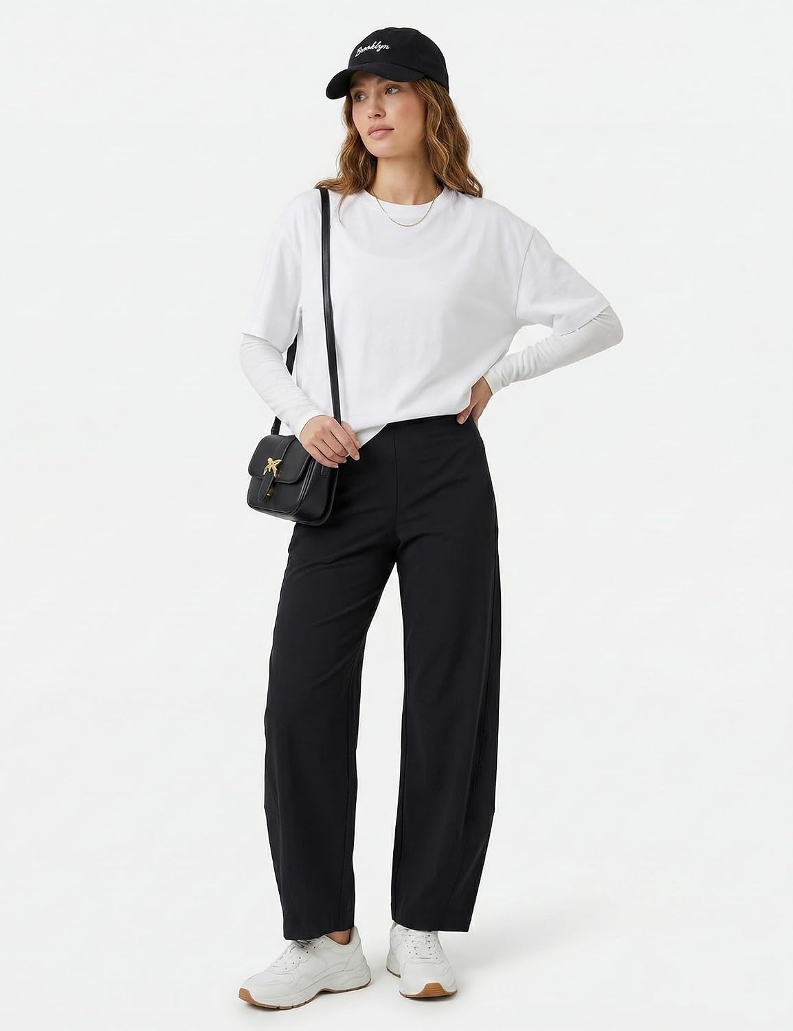 Detalle de LOMON Barrel Pants for Women: Hidden Elastic Quick Dry Travel Crop Ankle Wide Leg Trousers