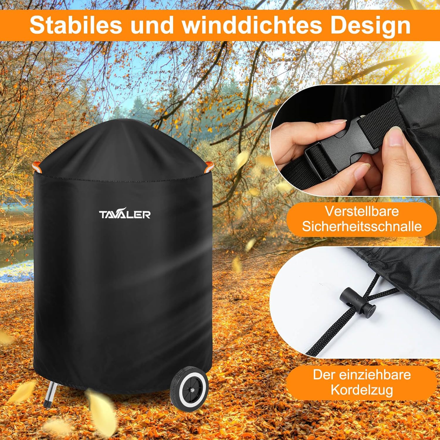 Detalle de Tavaler Kugelgrill Abdeckung wetterfest (420D Oxford), passend für Weber Kugelgrill 57 cm, 77 x 90 cm