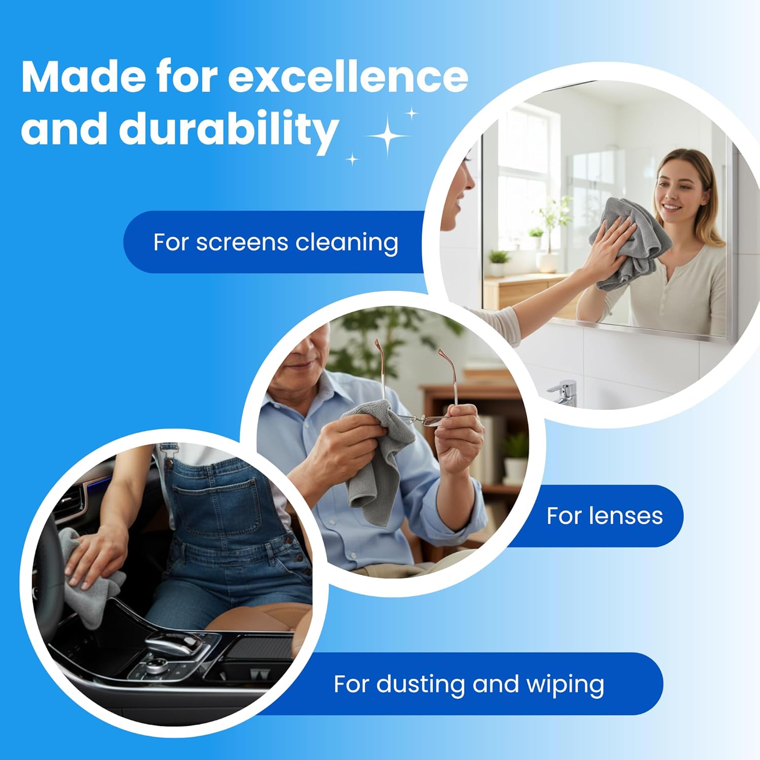 Detalle de Microfiber Cleaning Cloth Grey 12 Pack — 12 x 12 inch, 320 GSM, Lint-Free, Scratch-Free