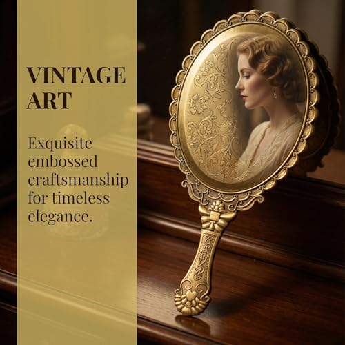 Detalle 2 de SAFIGLE Vintage Handheld Mirror with Carved Pattern (9.84 x 4.53 in)