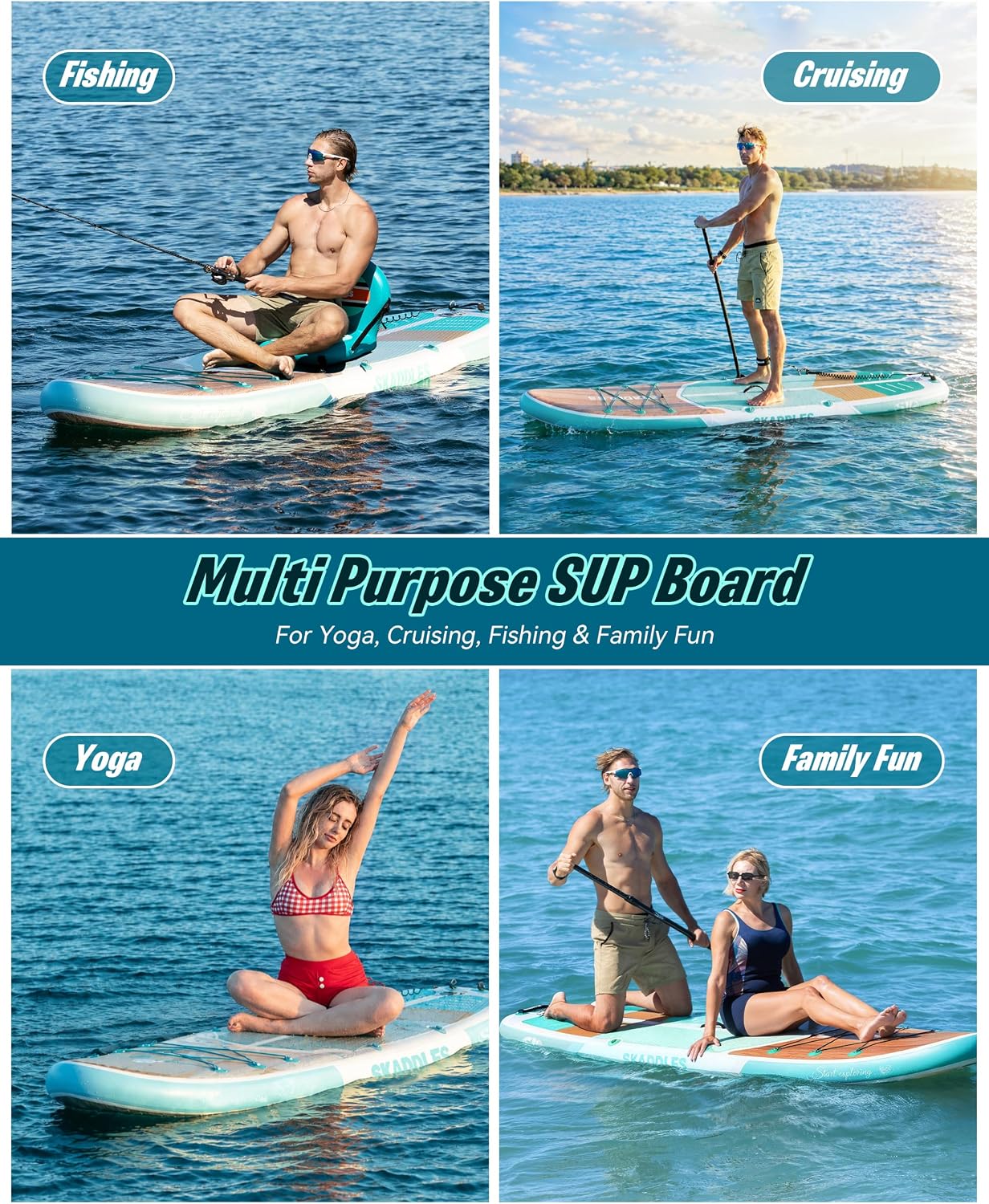 Detalle de SKADDLES 10’6” Inflatable SUP with Complete Accessories Kit: Stability, Portability, and All‑Around Fun