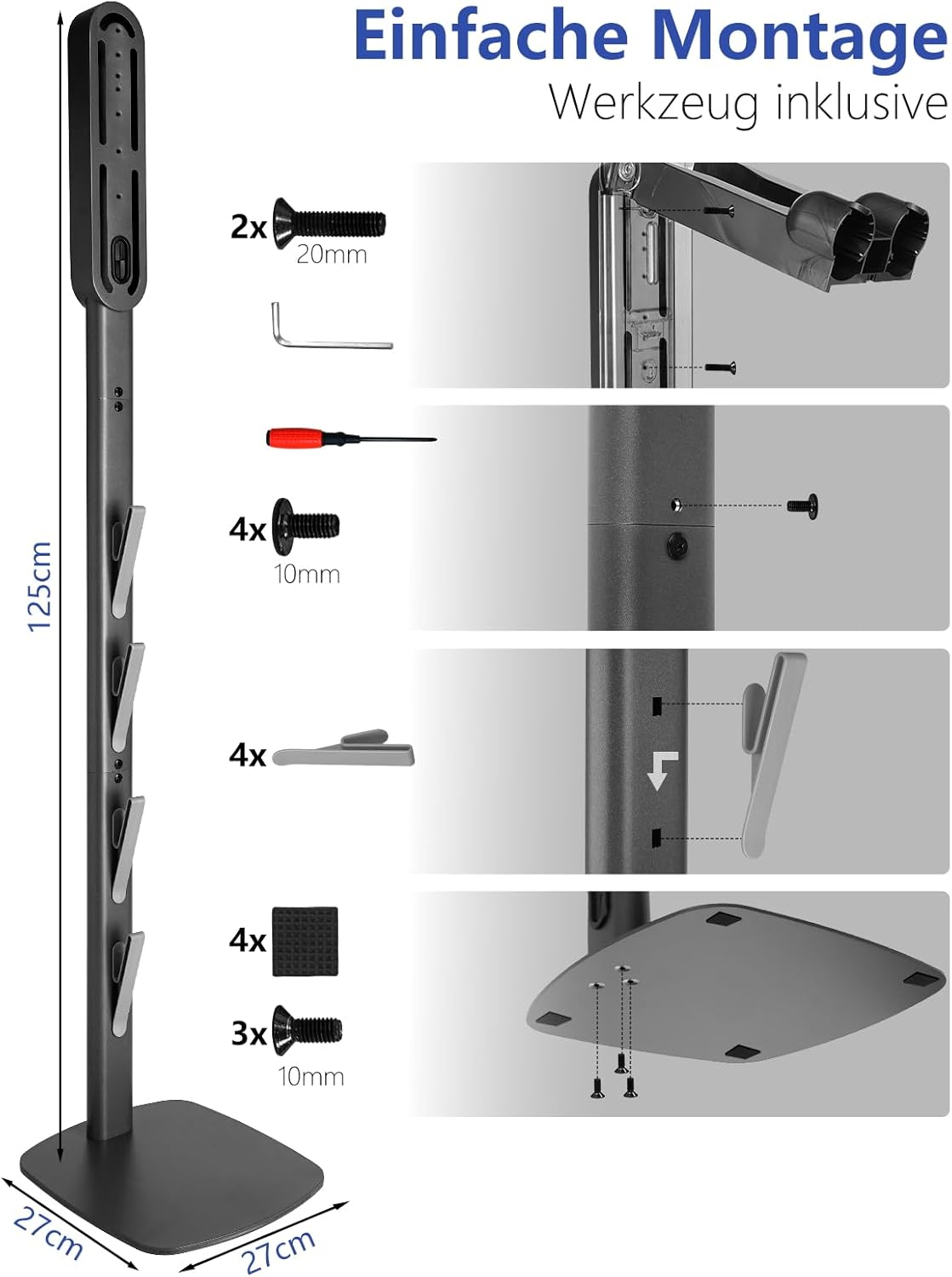 Detalle de JUPELI Staubsauger Ständer für Dyson V16/Gen5/V15/V12/V11/V10/V8/V7/V6 – metallisch, bohrfrei mit 4 Haken