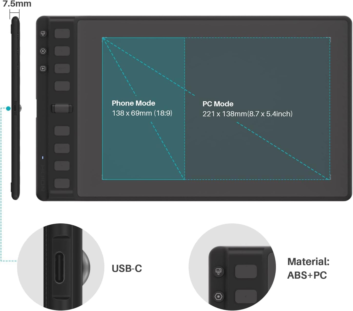Thumbnail 5 de HUION Inspiroy 2 M graphics tablet with PW110 pen, 8 shortcut keys and custom scroll (Black)