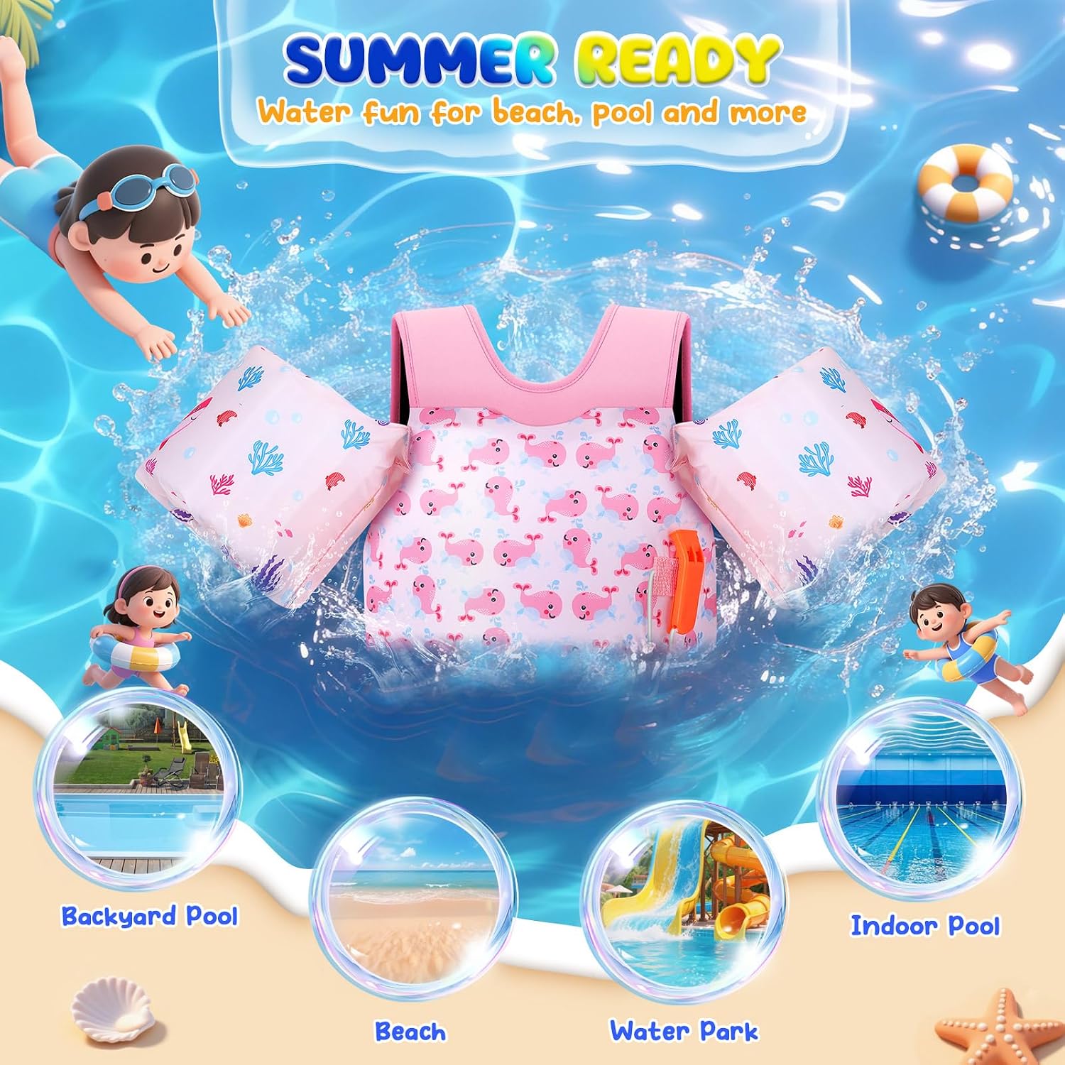 Thumbnail 4 de MoKo Toddler Swim Vest for Kids (13-30/20-50/22-66 lbs) with Cartoon Water Wings