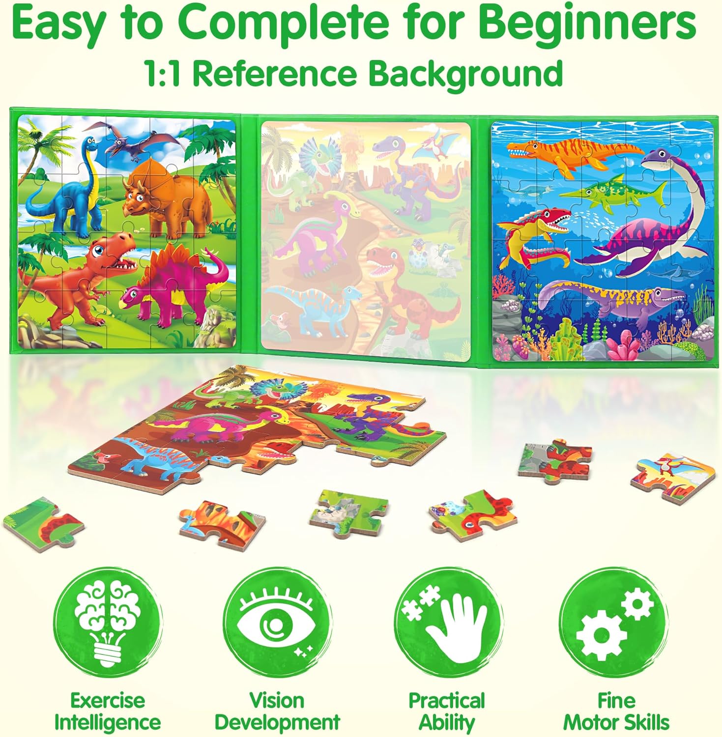 Detalle de SYNARRY Magnetic Dinosaur Puzzle, 20-Piece Foldable Travel Toy