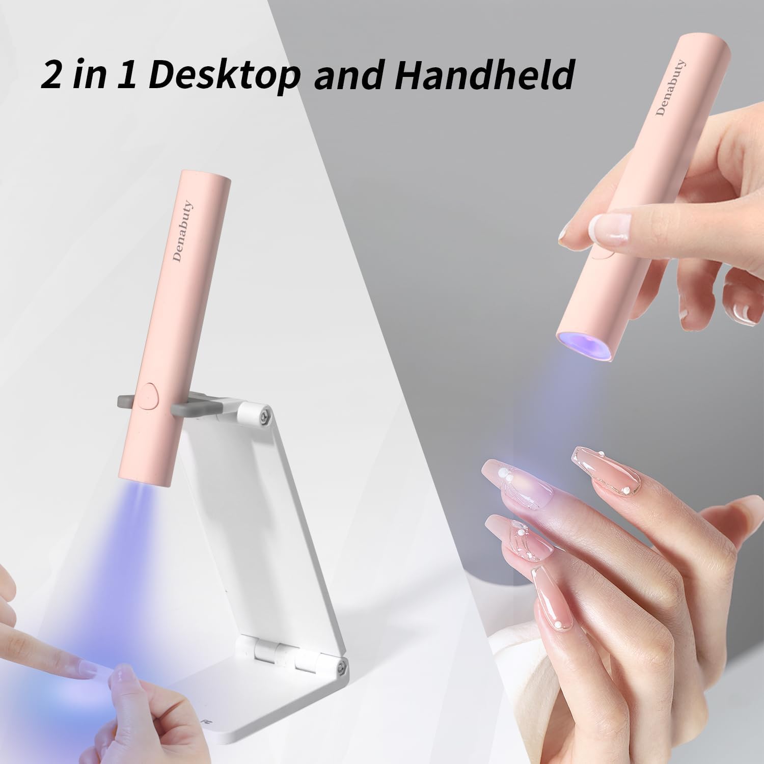 Thumbnail 2 de Denabuty UV-Lampe für Gelnägel – mini UV/LED für Nägel, wiederaufladbar mit Ständer (rosa)