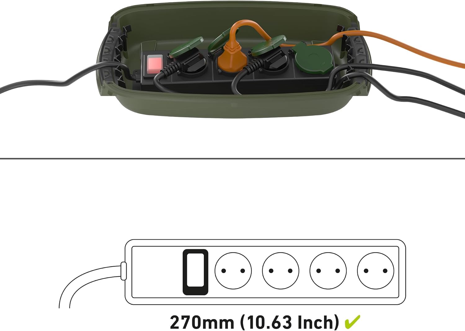Detalle 2 de Boîtier étanche pour multiprise D-Line IP54 (cotes internes 290 × 125 × 110 mm) – couleur vert