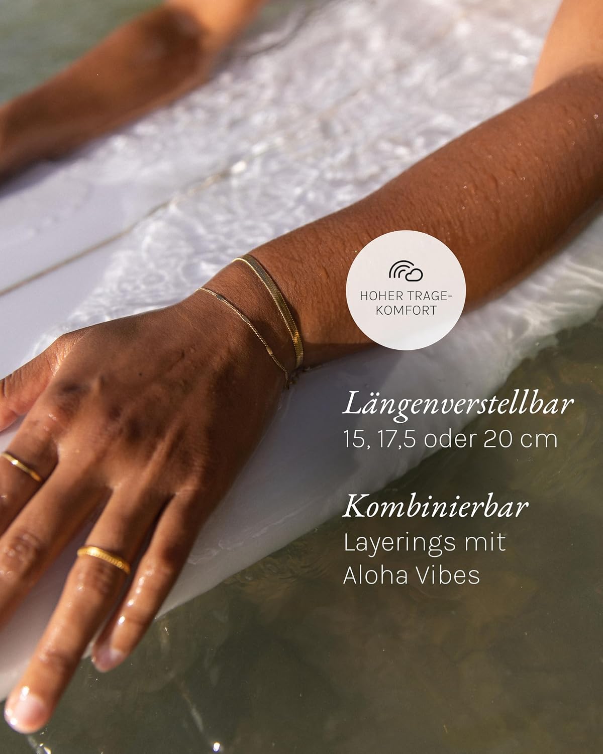 Detalle de Purelei i'Lalo Armband – Edelstahl-Schlangen-Design, wasserfest, verstellbar 15–20 cm