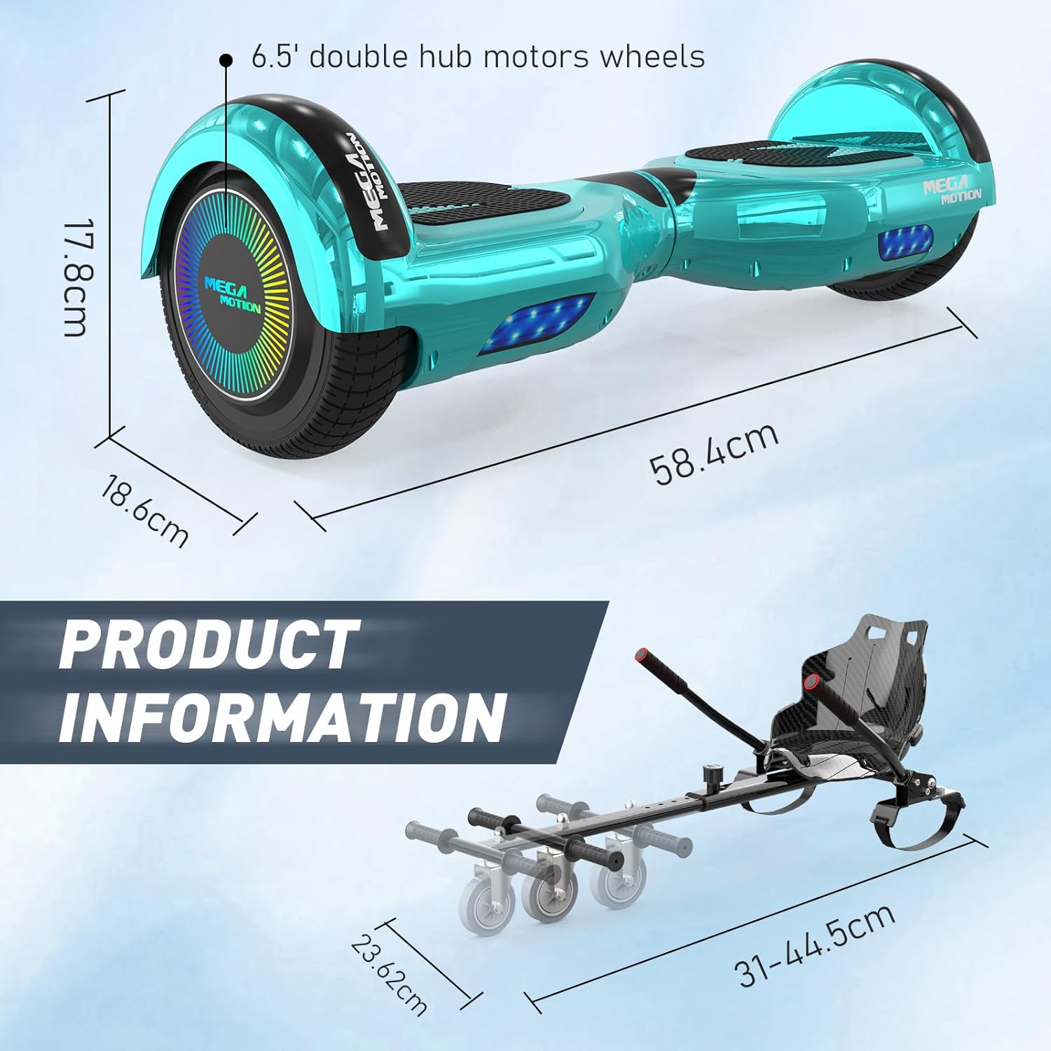 Thumbnail 4 de MEGA MOTION 6,5-Zoll Hoverboard mit Sitz für Kinder – mit Bluetooth-Lautsprecher und LED-Radbeleuchtung