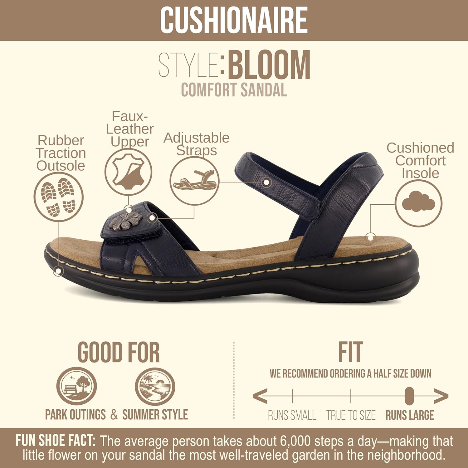 Detalle 2 de CUSHIONAIRE Bloom Memory Foam Arch Support Dressy Women’s Sandals with Adjustable Straps