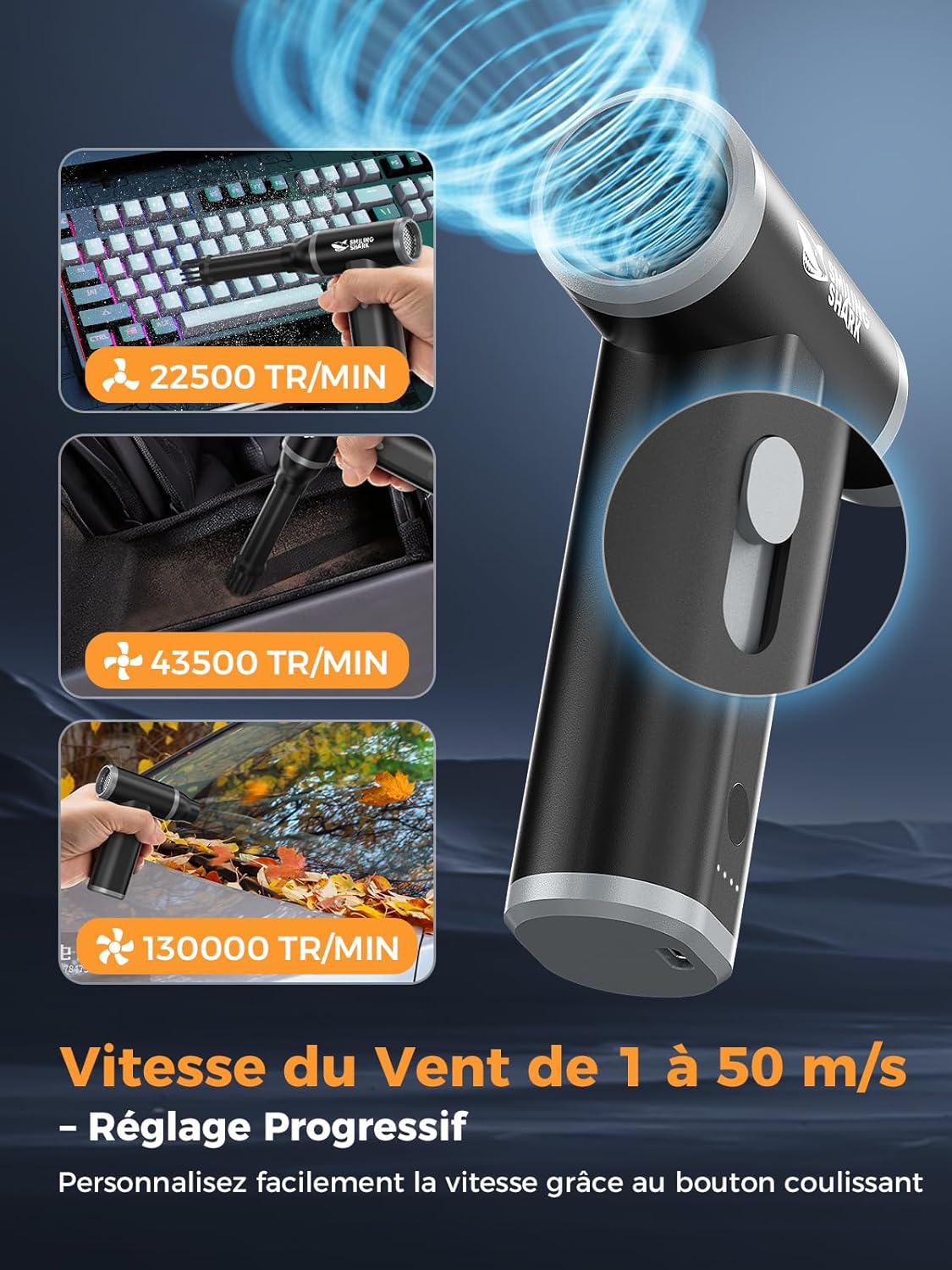 Thumbnail 2 de Souffleur d’air comprimé Smiling Shark J-01 (alliage d’aluminium) sans fil pour dépoussiérer PC, voiture et camping