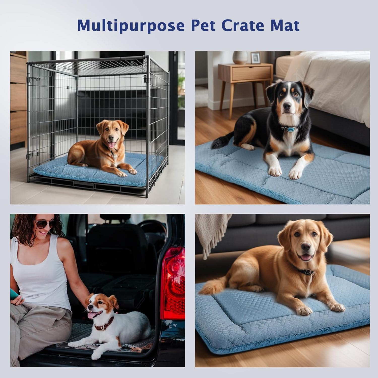 Detalle 2 de BVAGSS Dog Bed Mat (Reversible) Crate Pad – Washable Cool & Warm Kennel Pad, 76x50cm, Blue (XH080)