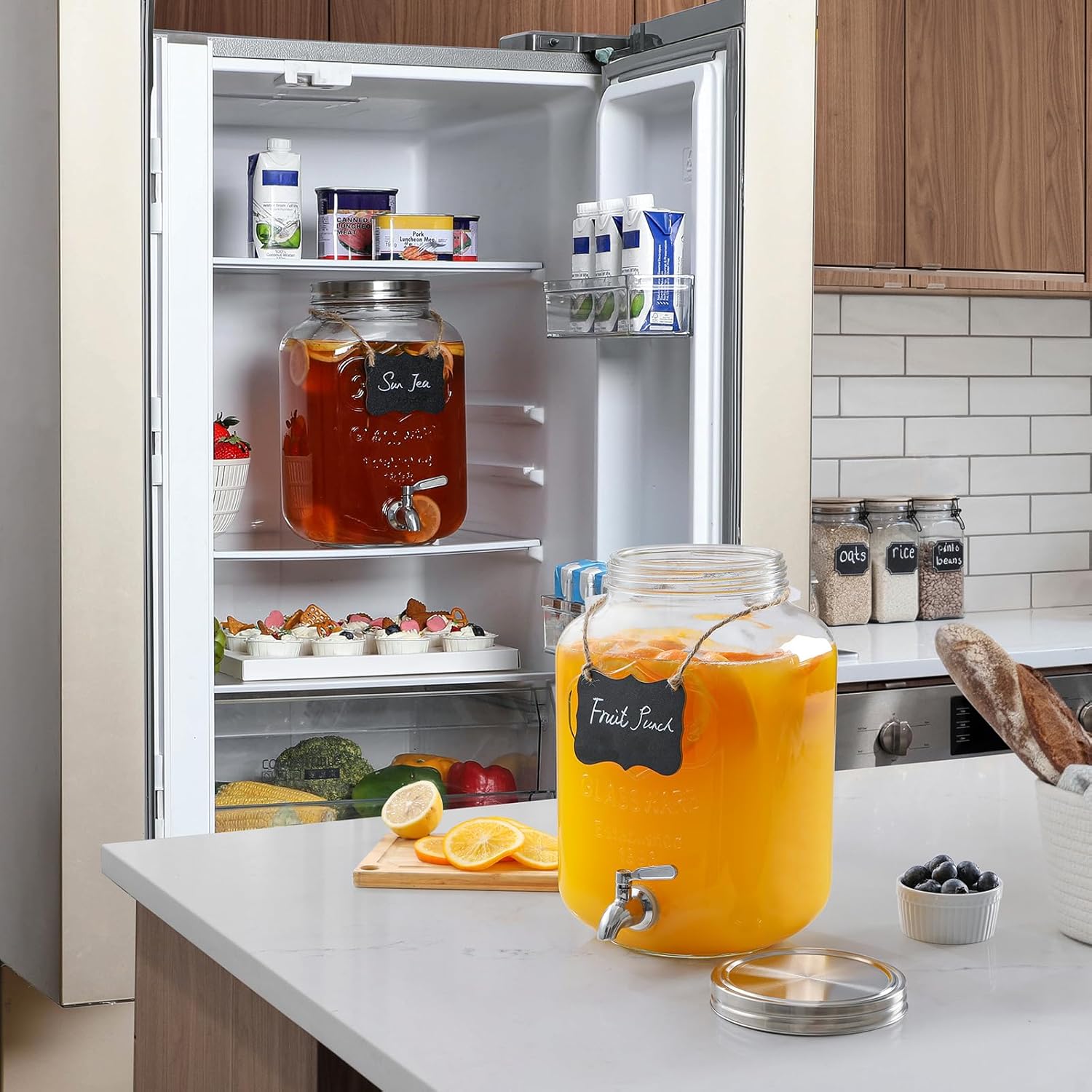 Thumbnail 5 de 2 Gallon Glass Beverage Dispenser with 18/8 Stainless Steel Spigot and Lid